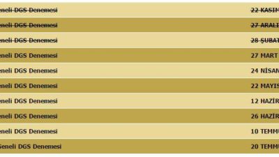 2016 DGS Türkiye Geneli Deneme Sınav Takvimleri