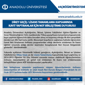 Açıköğretim Fakültesine Dikey Geçiş Yapanların Dikkatine